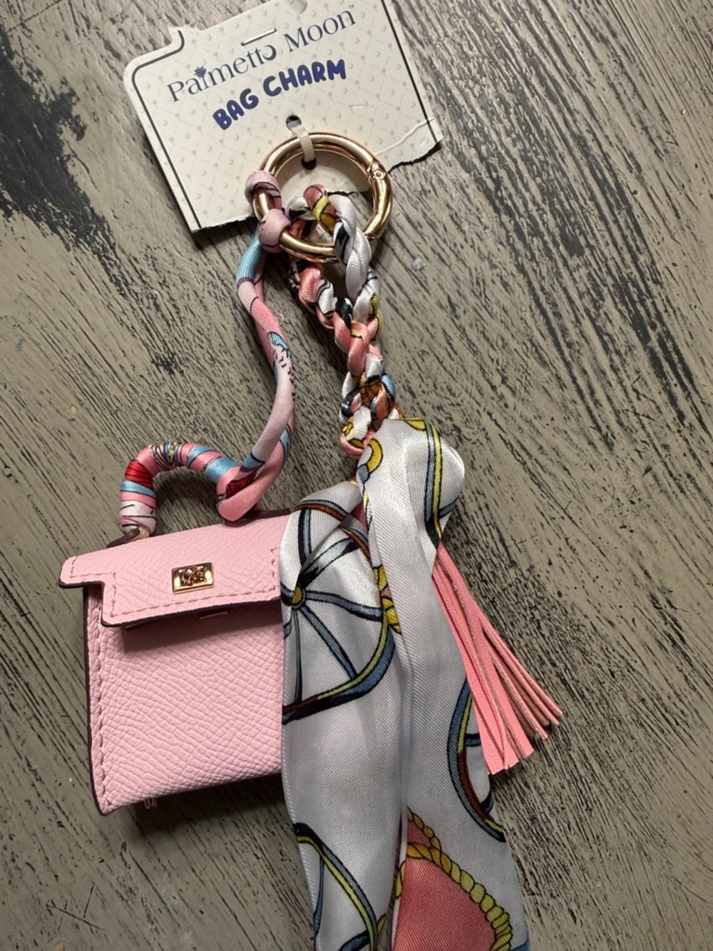Palmetto Moon Pink Mini Bag Charm with Scarf and Tassel